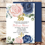 Navy blue blush pink floral 50th birthday invitation<br><div class="desc">Let the party begins.  50th birthday invitation. Chic and elegant design for this special day.  Everything you need to create a stylish and splashy party. Napkins,  plates,  welcome sign,  thank you card,  candy wrapper labels and more. See our collection under Navy Blue and Blush Pink.</div>