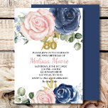 Navy blue blush pink floral 80th birthday invitation<br><div class="desc">Let the party begins.  80th birthday invitation. Chic and elegant design for this special day.  Everything you need to create a stylish and splashy party. Napkins,  plates,  welcome sign,  thank you card,  candy wrapper labels and more. See our collection under Navy Blue and Blush Pink.</div>