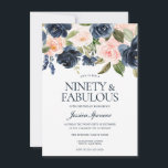 Navy Blue Blush Pink Floral 90th Birthday Party Invitation<br><div class="desc">Navy Blue Blush Pink Floral 90th Birthday Party Invitation
Beautiful Modern Flowers perfect for all seasons. Spring,  Summer,  Autumn fall or Winter

See matching collection in Niche and Nest Store

We also have plenty of other Invitation and collections.</div>