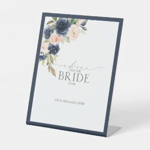Navy Blue Blush Pink Floral Advice To The Bride Pedestal Sign