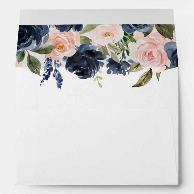 Navy Blue & Blush Pink Floral Envelope  (Back (Bottom))