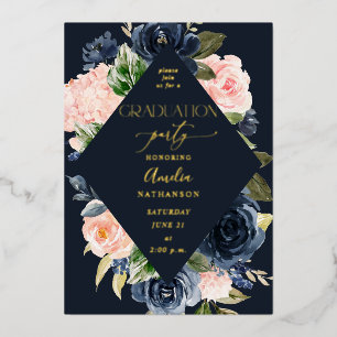 Navy Blue & Blush Pink Floral Graduation Party- BL