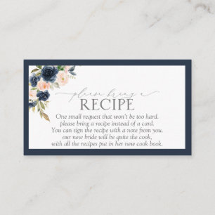 Navy Blue Blush Pink Floral Please Bring A Recipe Enclosure Card