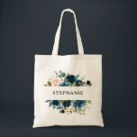 Navy Blue Blush Pink Floral Rustic Boho Tote bag<br><div class="desc">Dark navy blue floral Wedding Tote bag featuring elegant bouquet of navy blue,  royal blue ,  white ,  blush rose and sage green eucalyptus leaves. Please contact me for any help in customisation or if you need any other product with this design.</div>