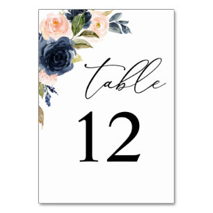 Navy Blue & Blush Pink Floral Table Number