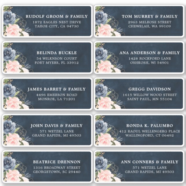 Navy Blue Blush Pink Floral Wedding Guest Address (Front)