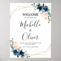 Navy Blue Blush Pink Florals Wedding Welcome