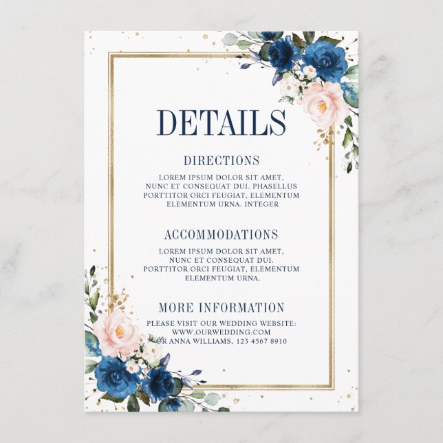 Navy Blue Blush Pink Geometric Wedding Details Enclosure Card (Front)