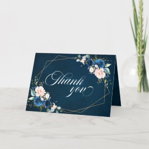 Navy Blue Blush Pink Geometric Wedding Thank You Card
