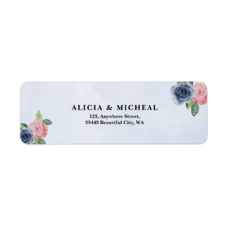 Navy Blue & Blush Pink Return Address Label
