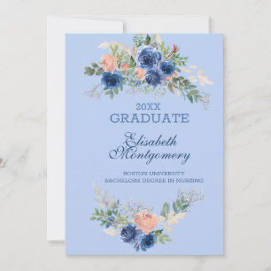 Navy Blue Blush Pink Rose Boho Graduation Announcement