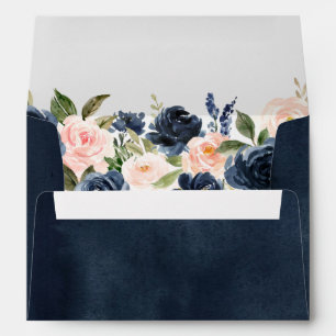 Navy Blue Blush Pink Rose Boho Wedding Envelope