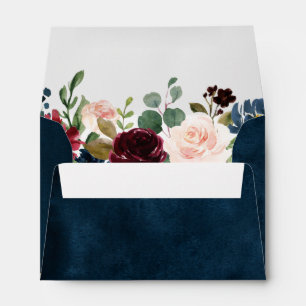 Navy Blue Blush Pink Rose Boho Wedding Envelope