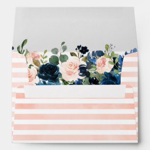 Navy Blue Blush Pink Rose Boho Wedding Envelope