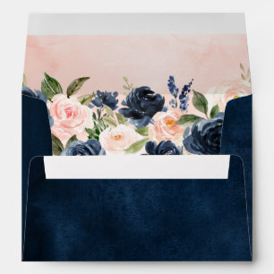 Navy Blue Blush Pink Rose Boho Wedding Envelope