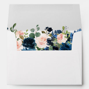Navy Blue Blush Pink Rose Boho Wedding Envelope