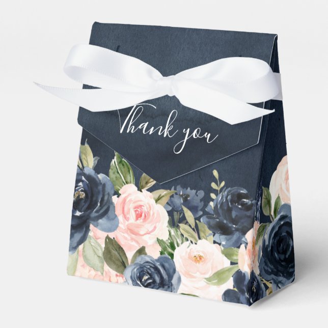 Navy Blue Blush Pink Rose Boho Wedding Favour Box (Front Side)