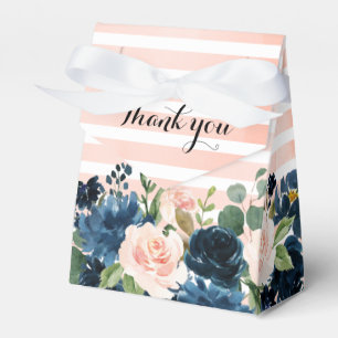 Navy Blue Blush Pink Rose Boho Wedding Favour Box