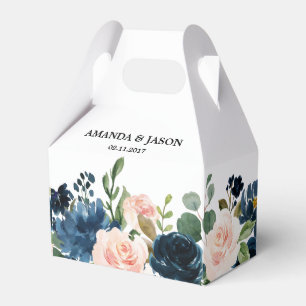 Navy Blue Blush Pink Rose Boho Wedding Favour Box