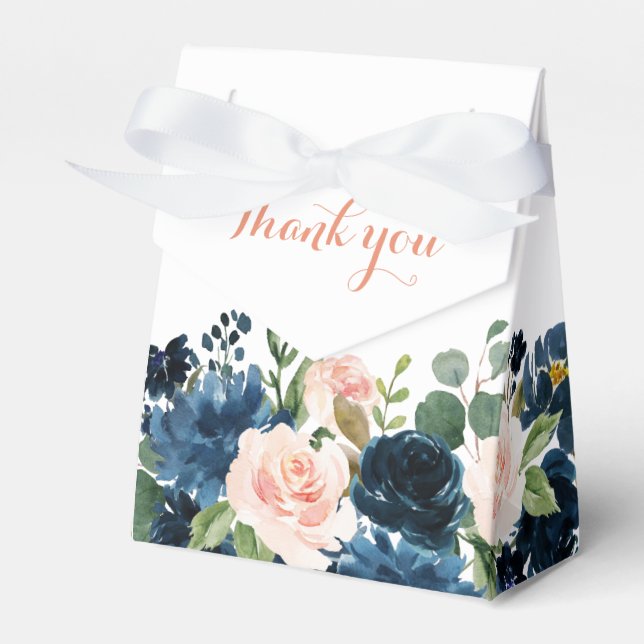 Navy Blue Blush Pink Rose Boho Wedding Favour Box (Front Side)