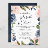Navy Blue Blush Pink Rose Boho Wedding