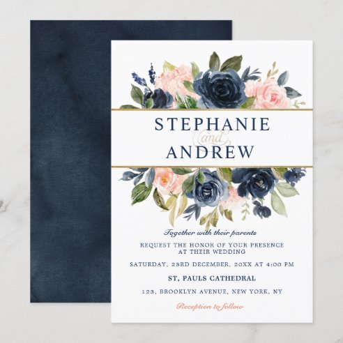 Navy And Pink Wedding Invitations | Zazzle.co.uk