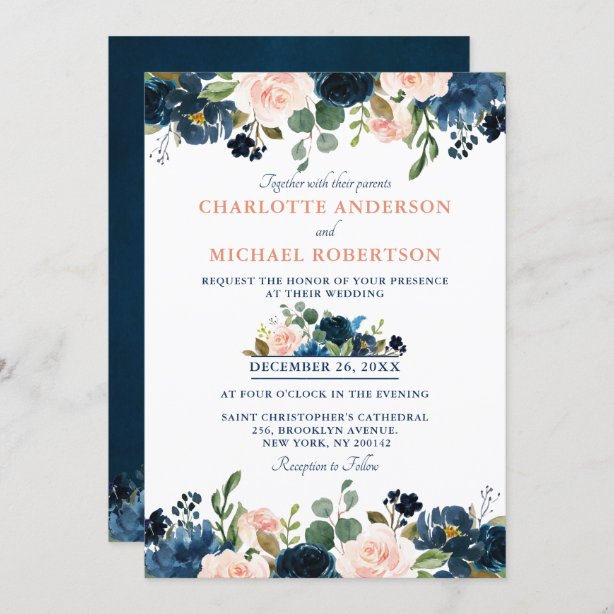 Navy And Pink Wedding Invitations | Zazzle.co.uk