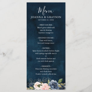 Navy Blue Blush Pink Rose Boho Wedding Menu
