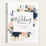 Navy Blue Blush Pink Rose Boho Wedding Planner<br><div class="desc">Beautiful floral boho wedding planner features hand-painted watercolor floral graphics / roses in rich tones of navy blue and blush pink / peach and charming hand lettering style font. Please contact me for any help in customisation or if you need any other product with this design.</div>