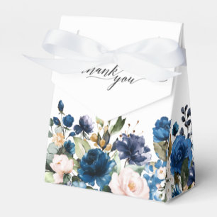 Navy Blue Blush Pink Rose Botanical Wedding Favour Box