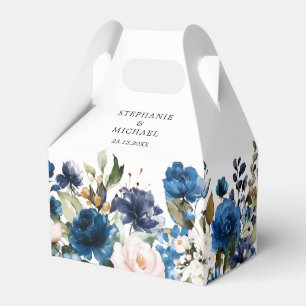Navy Blue Blush Pink Rose Botanical wedding Favour Box
