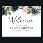 Navy Blue Blush Pink Rose Bridal Shower Welcome Poster<br><div class="desc">Beautiful floral boho  Bridal shower welcome poster features hand-painted watercolor floral graphics / roses in rich tones of navy blue and blush pink / peach and charming hand lettering style font. Please contact me for any help in customization or if you need any other product with this design.</div>