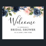 Navy Blue Blush Pink Rose Bridal Shower Welcome Poster<br><div class="desc">Beautiful floral boho  Bridal shower welcome poster features hand-painted watercolor floral graphics / roses in rich tones of navy blue and blush pink / peach and charming hand lettering style font. Please contact me for any help in customization or if you need any other product with this design.</div>