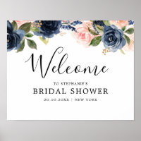 Navy Blue Blush Pink Rose Bridal Shower Welcome