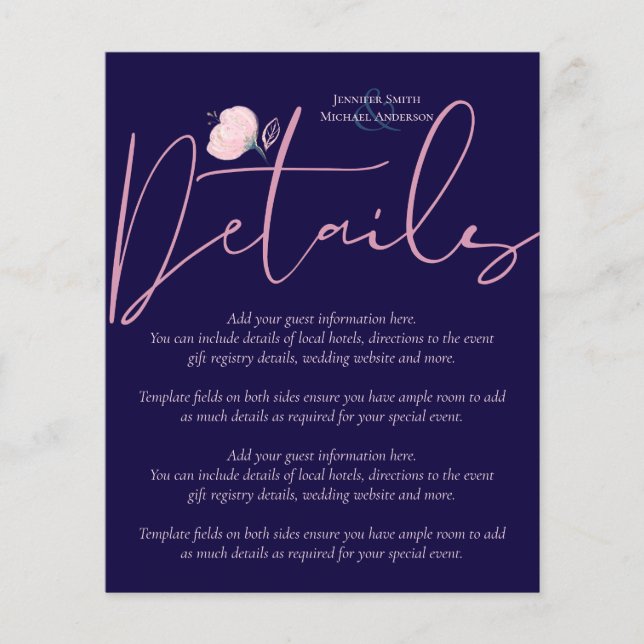 Navy Blue Blush Pink Rosegold Wedding Budget (Front)