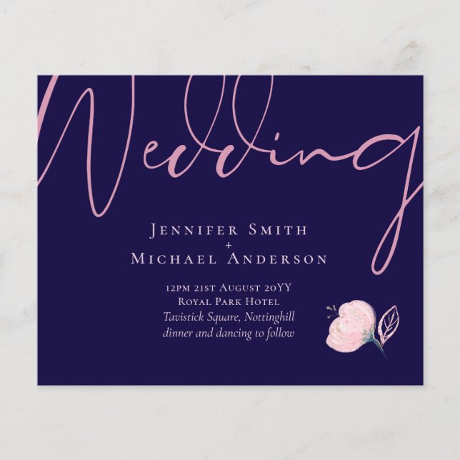 Navy Blue Blush Pink Rosegold Wedding Budget (Front)