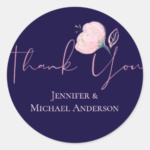 Navy Blue Blush Pink Rosegold Wedding Budget Classic Round Sticker