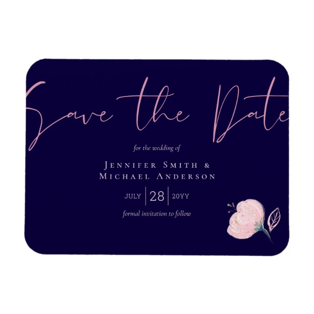 Navy Blue Blush Pink Rosegold Wedding Budget Magnet (Horizontal)