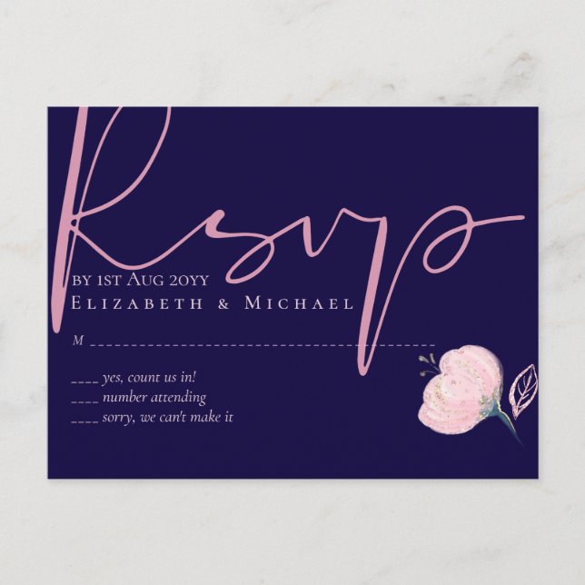 Navy Blue Blush Pink Rosegold Wedding Budget Postcard (Front)
