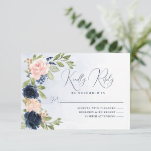 Navy Blue Blush Pink RSVP Response Card