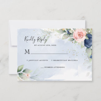 Navy Blue & Blush Pink Wedding RSVP Response Card