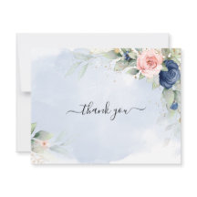 Navy blue & Blush Pink wedding thank you card