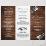 Navy Blue Blush Rustic Wood Gold Wedding Program<br><div class="desc">Dark navy blue floral geometric wedding program featuring elegant bouquet of navy blue, royal blue , white , blush rose and sage green eucalyptus leaves and elegant glitter geometric neutral frame on rustic wood background. Please contact me for any help in customisation or if you need any other product with...</div>