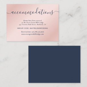Navy Blue Blush Wedding Hotel Accommodation Cards