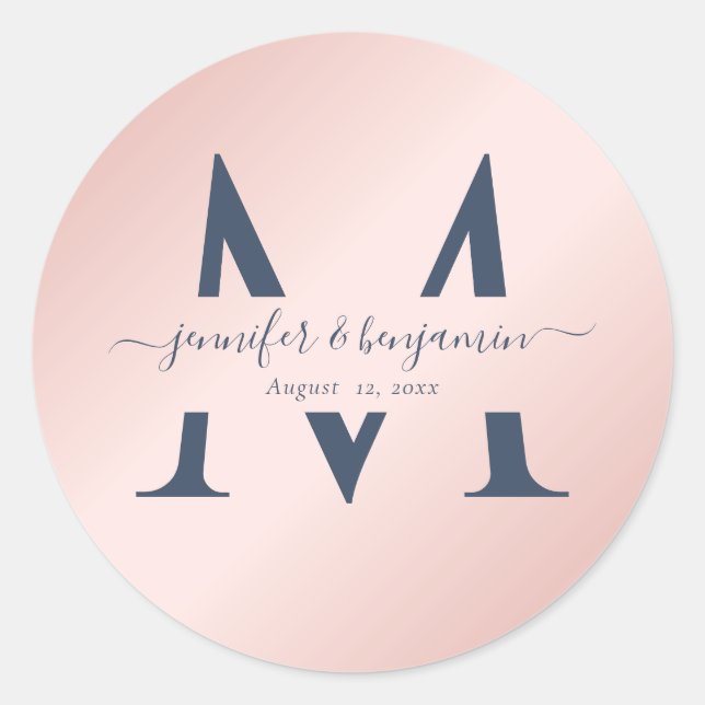 Navy Blue Blush Wedding Monogram Envelope Seals (Front)