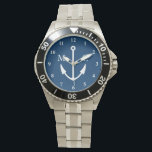Navy blue boat anchor watch | sailing monogram<br><div class="desc">Navy blue boat anchor watch | sailing monogram and numbered plate. Cool nautical boating gift idea for men. Maritime sport theme watch design. Great Christmas or Birthday present for sailor,  skipper,  boat captain,  fisher,  dad,  husband,  uncle,  grandpa etc. Anchors aweigh!</div>