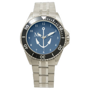 Navy blue boat anchor watch sailing monogram