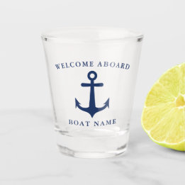 Navy Blue Boat Anchor Welcome Aboard Nautical Shot Glass