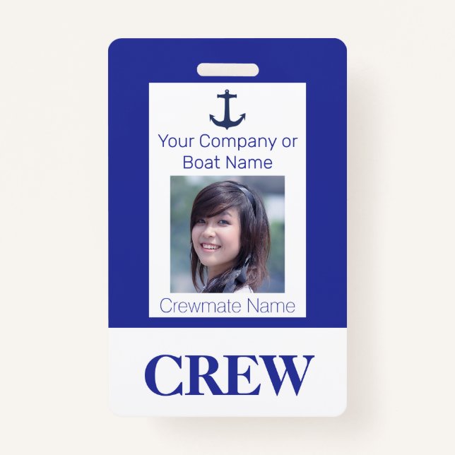 Navy Blue Boat or Yacht Crew Photo ID Badge (Front)