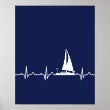 Navy Blue Boat Pulse Poster